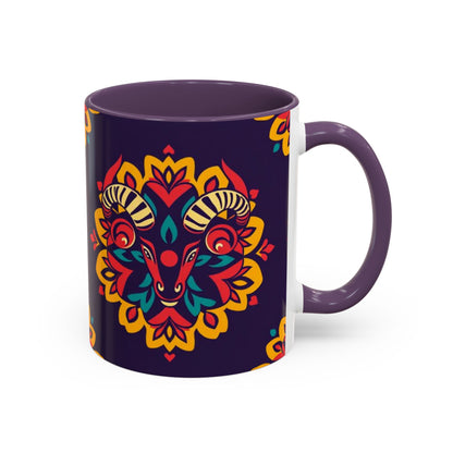 Accent Coffee Mug, Taurus, Zodiac v4. Flower Pattern, (11, 15oz)