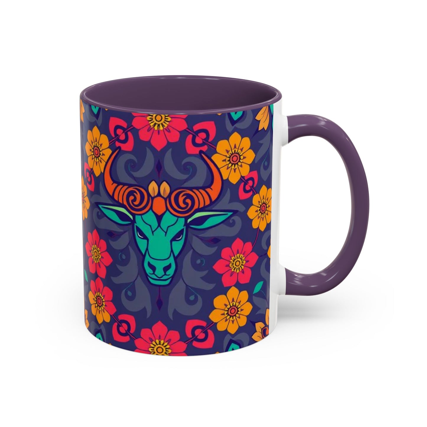 Accent Coffee Mug, Taurus, Zodiac. Flower Pattern, (11, 15oz)