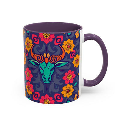 Accent Coffee Mug, Taurus, Zodiac. Flower Pattern, (11, 15oz)