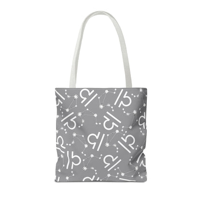 Tote Bag, Libra Zodiac Sign, AOP, (Grey, White)