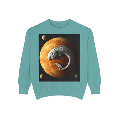 Garment-Dyed Sweatshirt, Unisex, Space Animal Design, Pisces