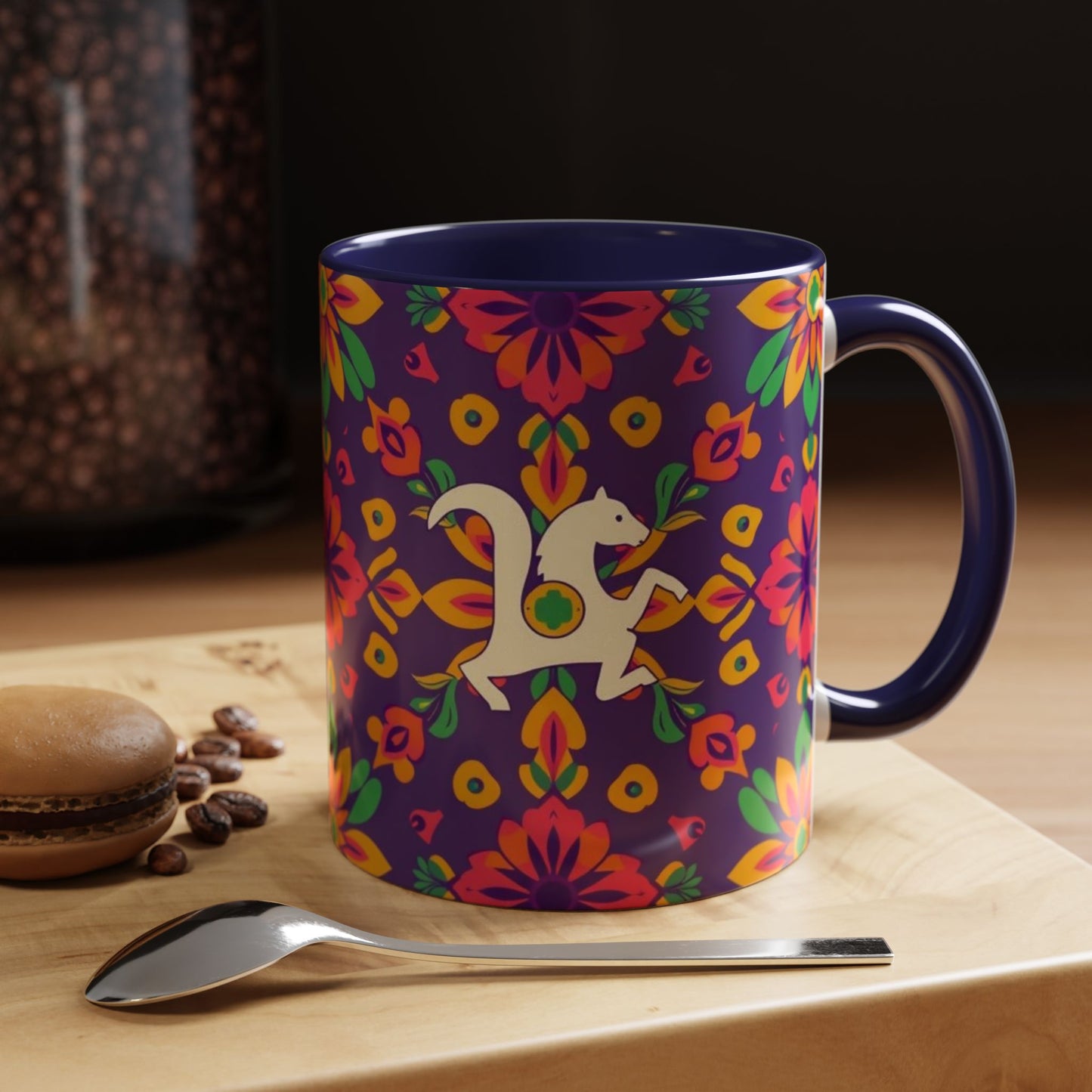 Accent Coffee Mug, Aquarius, Zodiac v2, Flower Pattern, (11, 15oz)