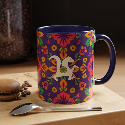 Accent Coffee Mug, Aquarius, Zodiac v2, Flower Pattern, (11, 15oz)