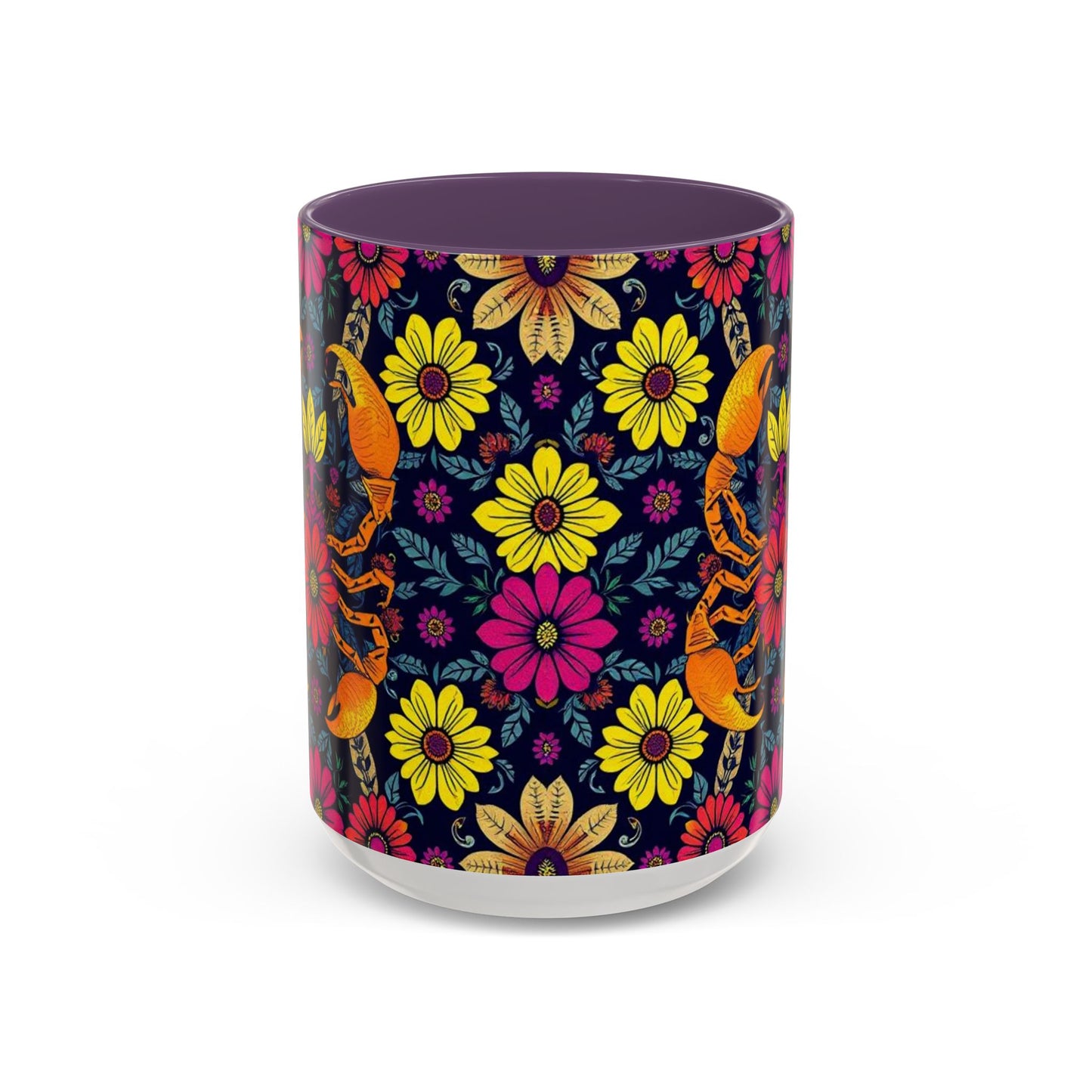 Accent Coffee Mug, Scorpio, Zodiac v3. Flower Pattern, (11, 15oz)