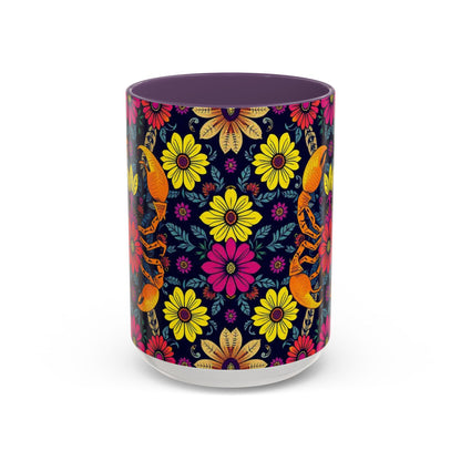 Accent Coffee Mug, Scorpio, Zodiac v3. Flower Pattern, (11, 15oz)