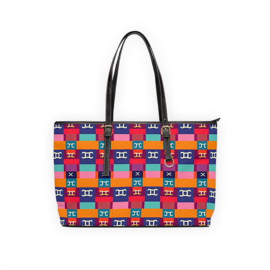 Leather Shoulder Bag, Gemini, Zodiac v3, Shapes Pattern