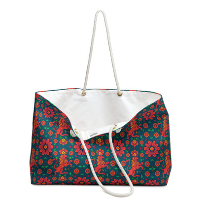 Weekender Bag, Leo, Zodiac v2, Flower Pattern