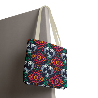 Tote Bag (AOP), Pisces, Zodiac v1, Flower Pattern