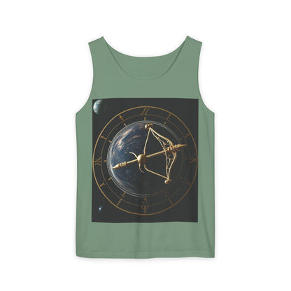 Unisex Garment-Dyed, Tank Top, Sagittarius Design, Planet Symbol, 100% US cotton