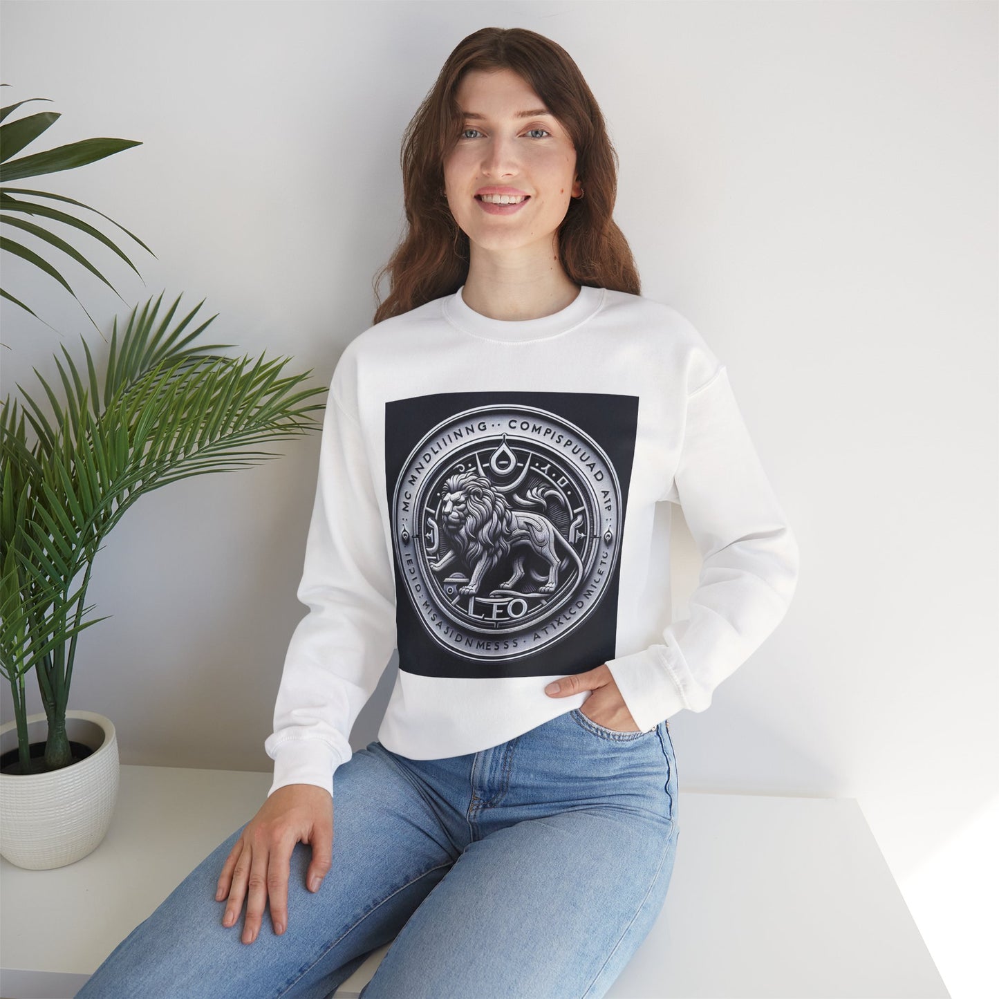 Unisex Heavy Blend™ Crewneck Sweatshirt, Lion Coin, Leo Zodiac Design