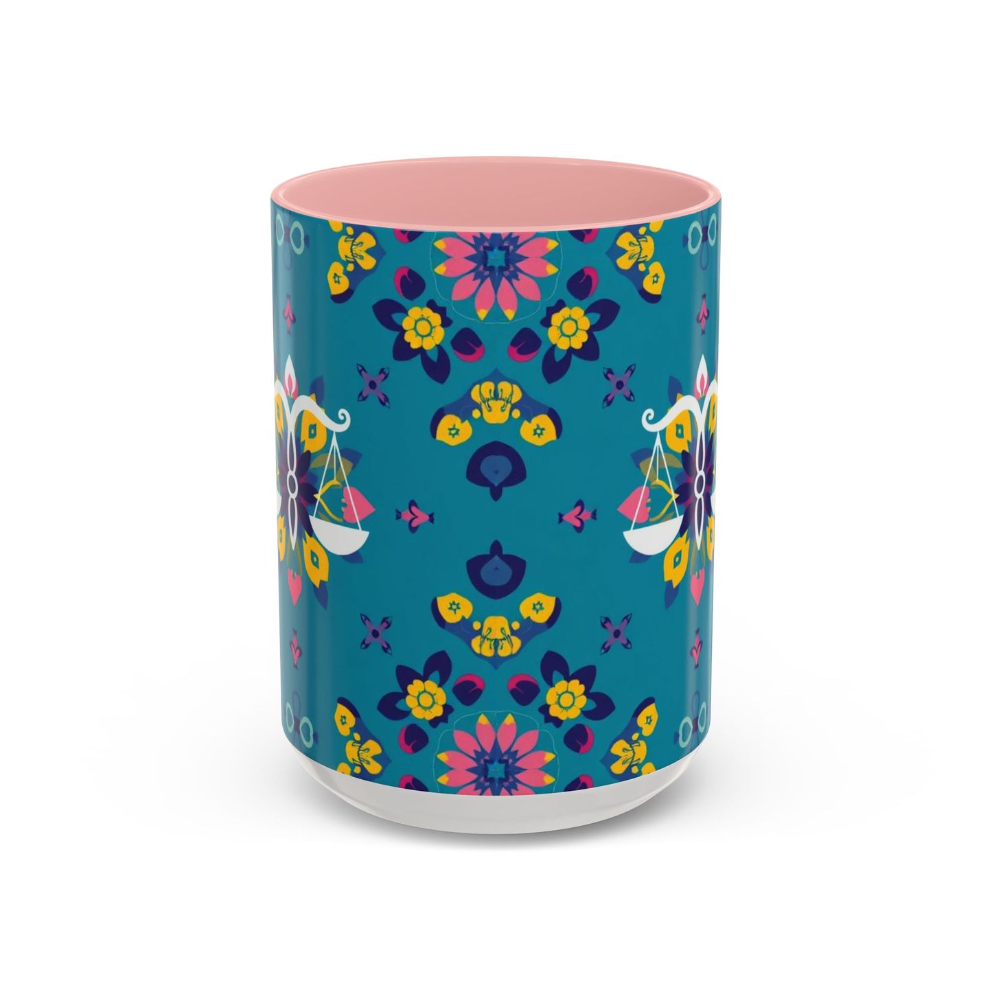 Accent Coffee Mug, Libra, Zodiac v2, Flower Pattern, (11, 15oz)