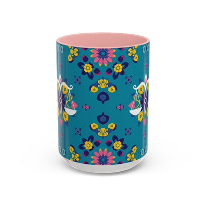 Accent Coffee Mug, Libra, Zodiac v2, Flower Pattern, (11, 15oz)