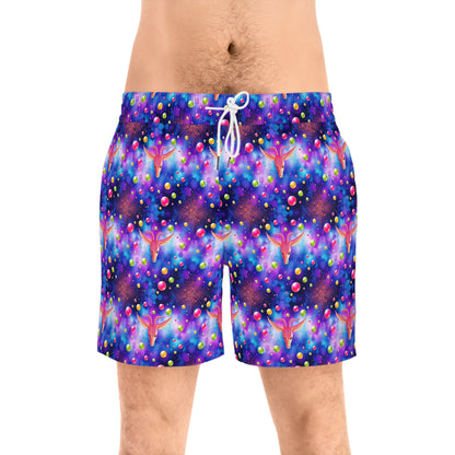 Men's Mid-Length Swim Shorts, (AOP), Virgo, Zodiac v4, Bubble Pattern