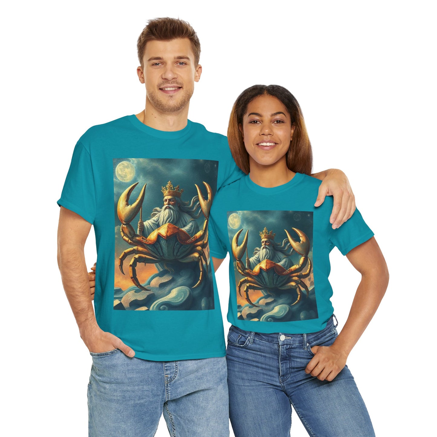 Unisex Heavy Cotton T-Shirt, Crustacean King v1, Cancer Zodiac Design