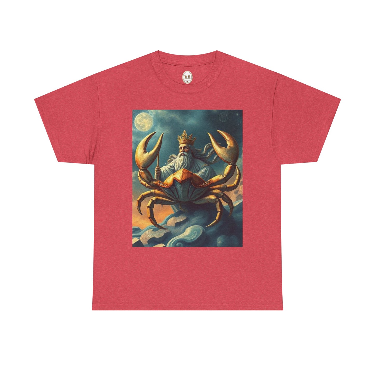 Unisex Heavy Cotton T-Shirt, Crustacean King v1, Cancer Zodiac Design