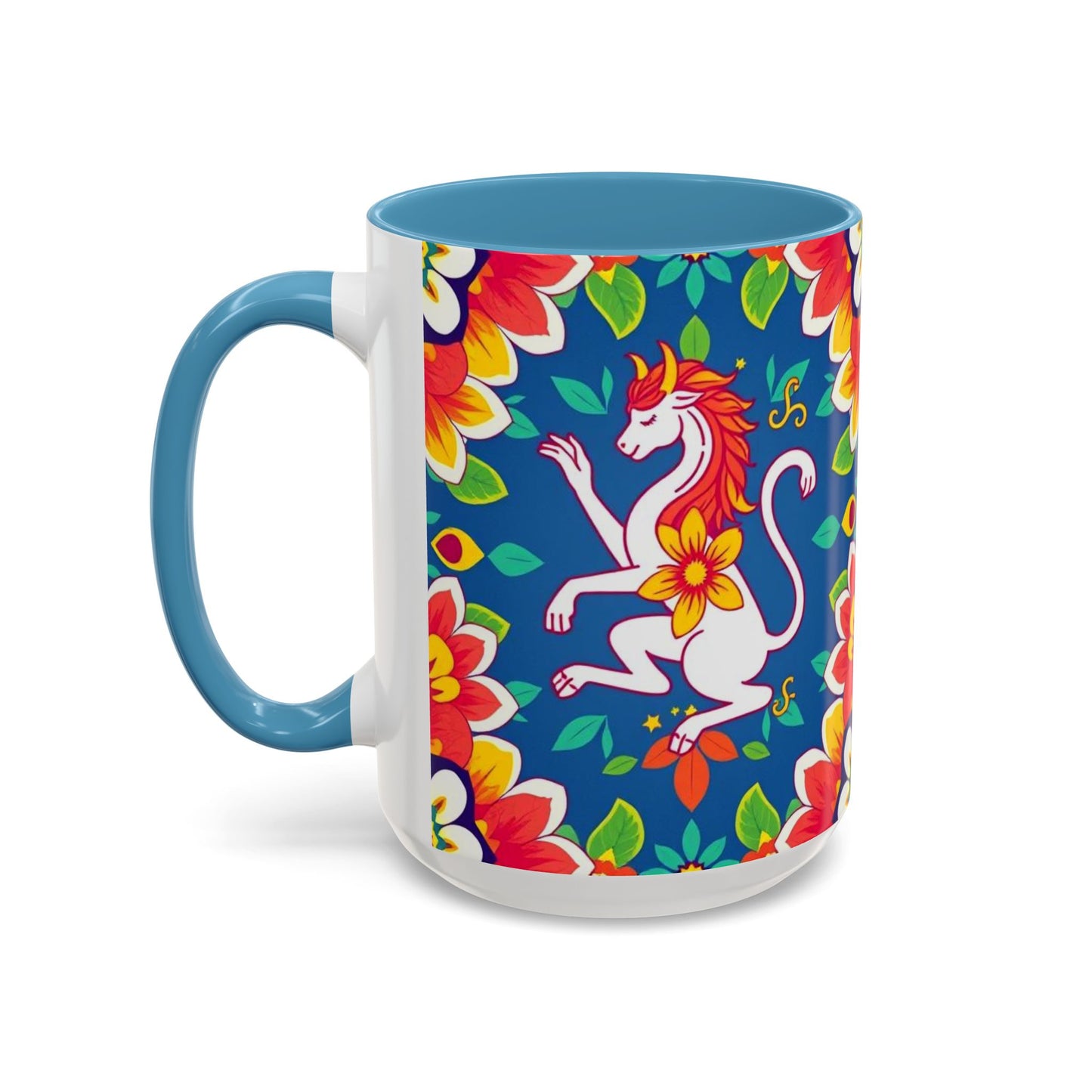 Accent Coffee Mug, Virgo, Zodiac v3. Flower Pattern, (11, 15oz)