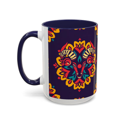 Accent Coffee Mug, Taurus, Zodiac v4. Flower Pattern, (11, 15oz)