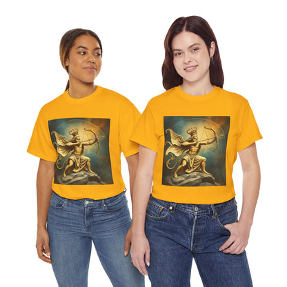 Unisex Heavy Cotton T-Shirt, Sagittarius King, Bow & Arrow v1, Zodiac Design
