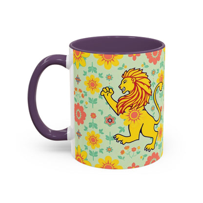 Accent Coffee Mug, Leo, Zodiac v2, Flower Pattern, (11, 15oz)