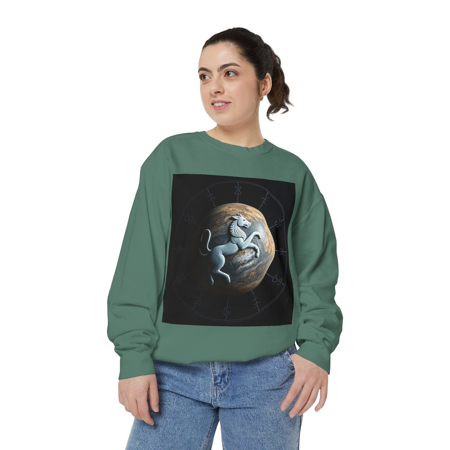 Garment-Dyed Sweatshirt, Unisex, Space Animal Design, Aquarius
