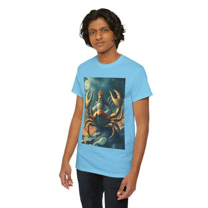 Unisex Heavy Cotton T-Shirt, Crustacean King, Cancer Zodiac Design