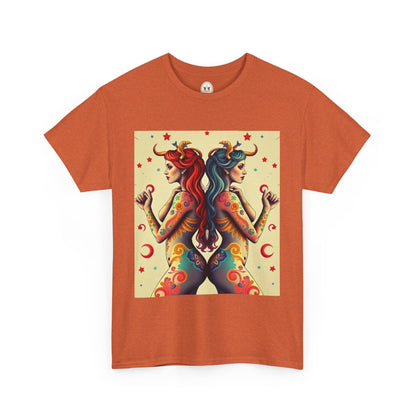 Unisex Heavy Cotton T-Shirt, Gemini, Zodiac v4, Sexy Art
