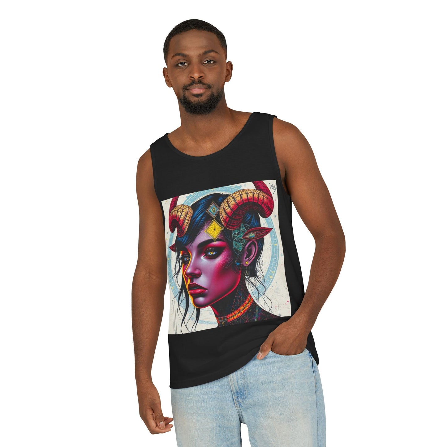 Unisex Garment-Dyed, Tank Top, Taurus Design, Pop Art v2, 100% US cotton