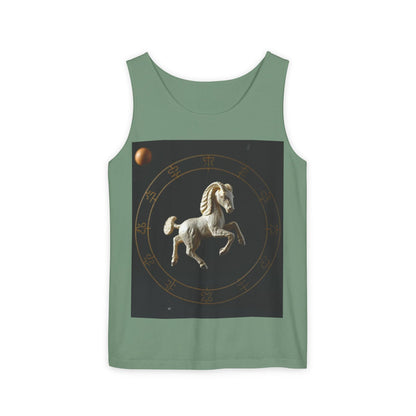Unisex Garment-Dyed, Tank Top, Capricorn Design, Space Animal, 100% US cotton