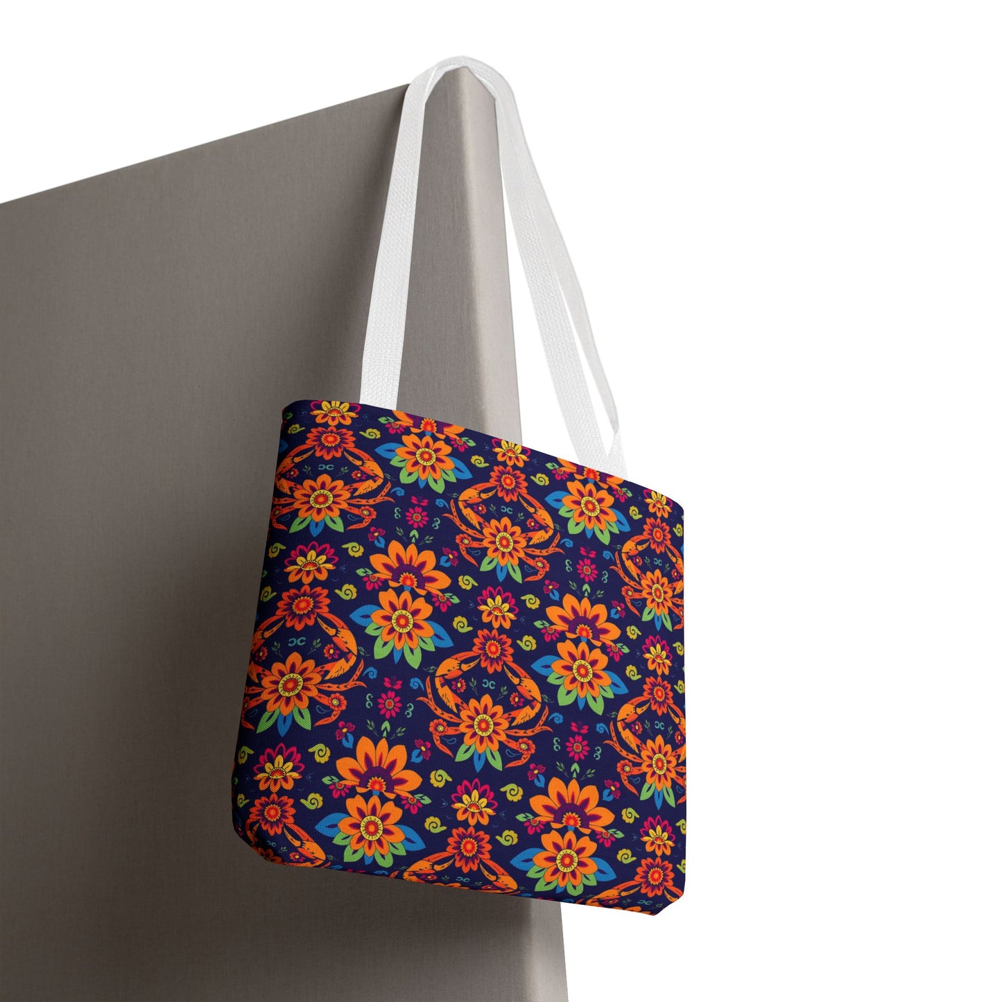 Tote Bag, (AOP), Cancer, Zodiac v6, Flower Pattern