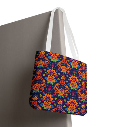 Tote Bag, (AOP), Cancer, Zodiac v6, Flower Pattern
