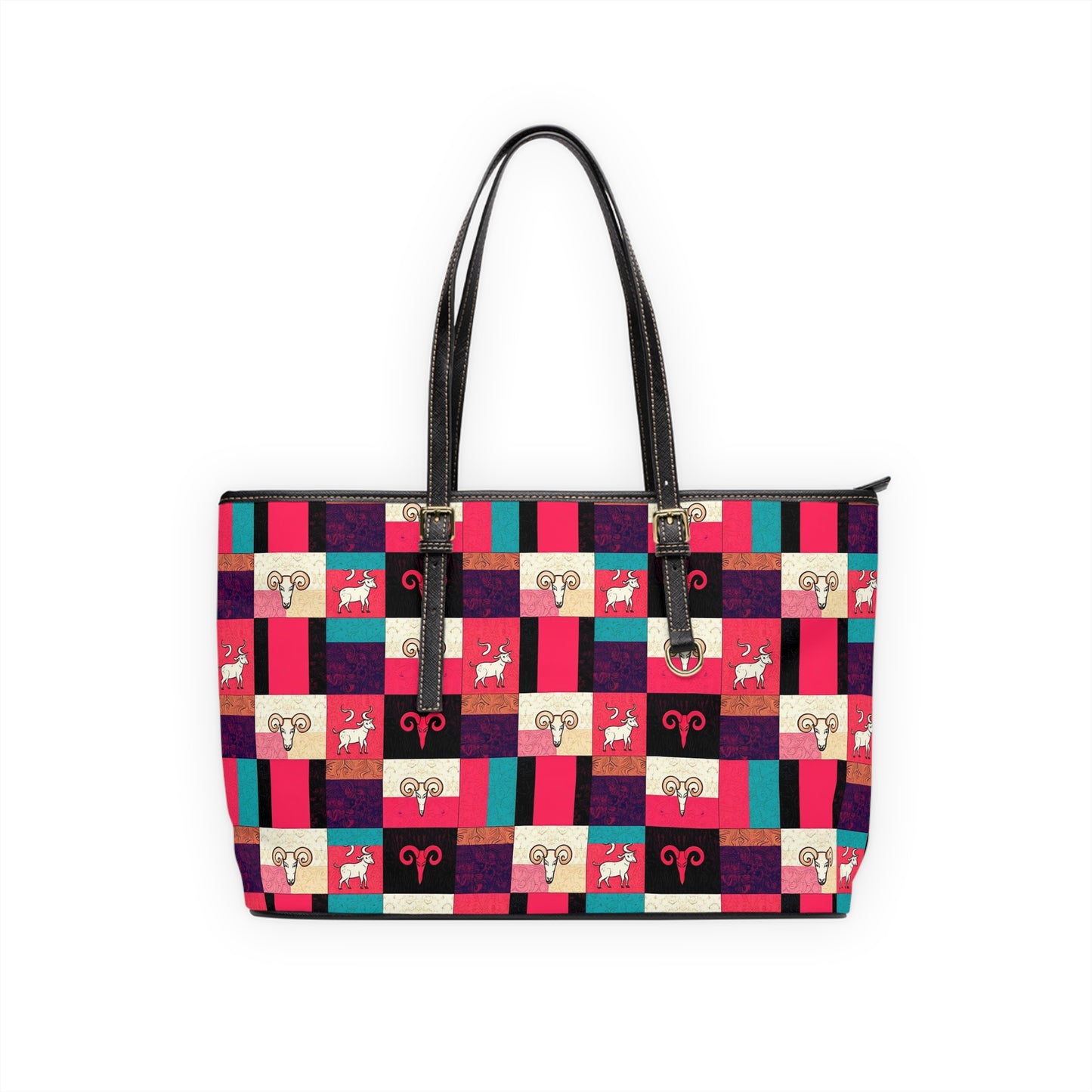 Leather Shoulder Bag, Taurus, Zodiac v4, Shapes Pattern