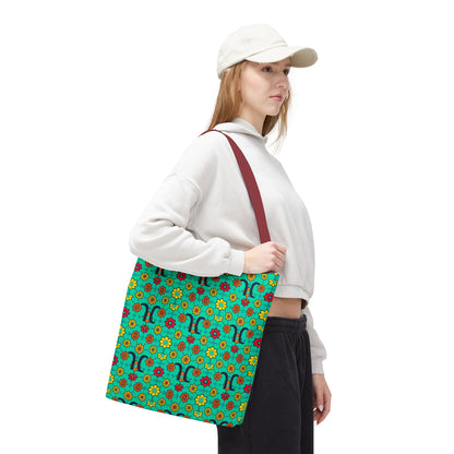 Tote Bag, (AOP), Aquarius, Zodiac, Flower Pattern