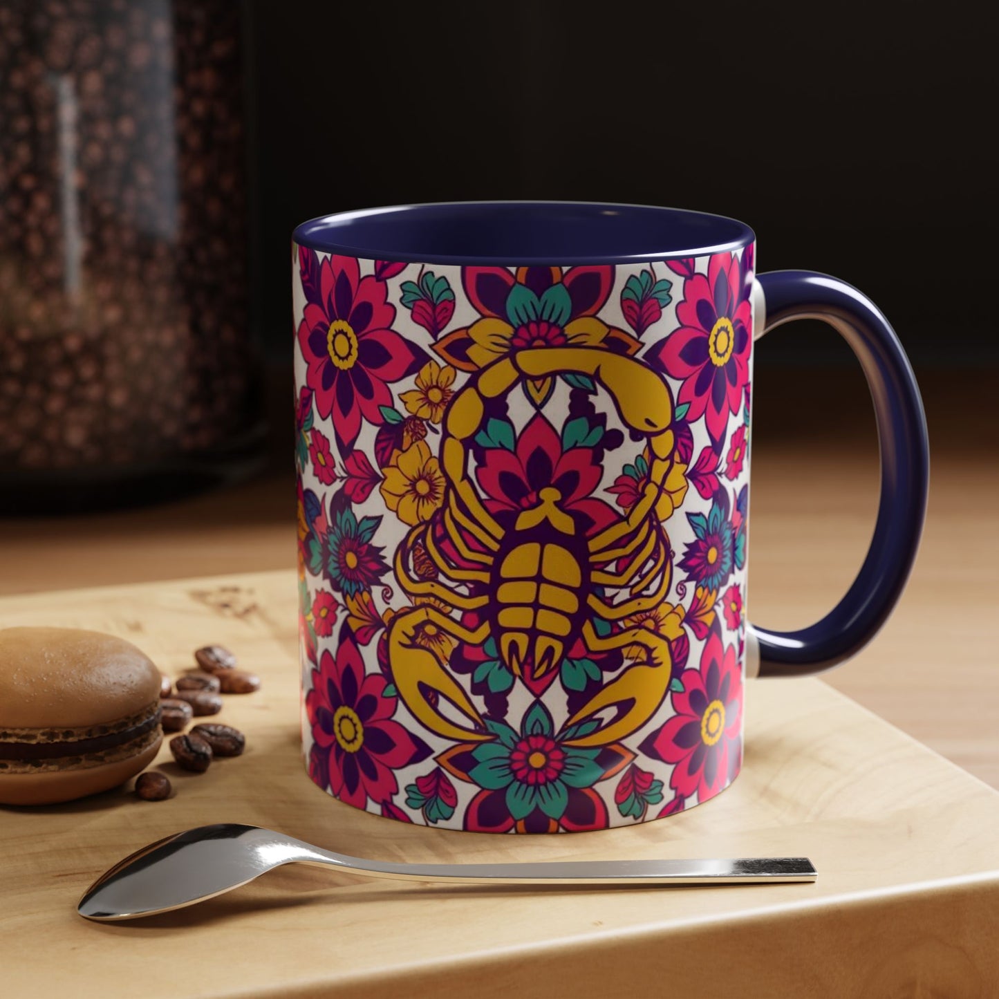 Accent Coffee Mug, Scorpio, Zodiac v2. Flower Pattern, (11, 15oz)
