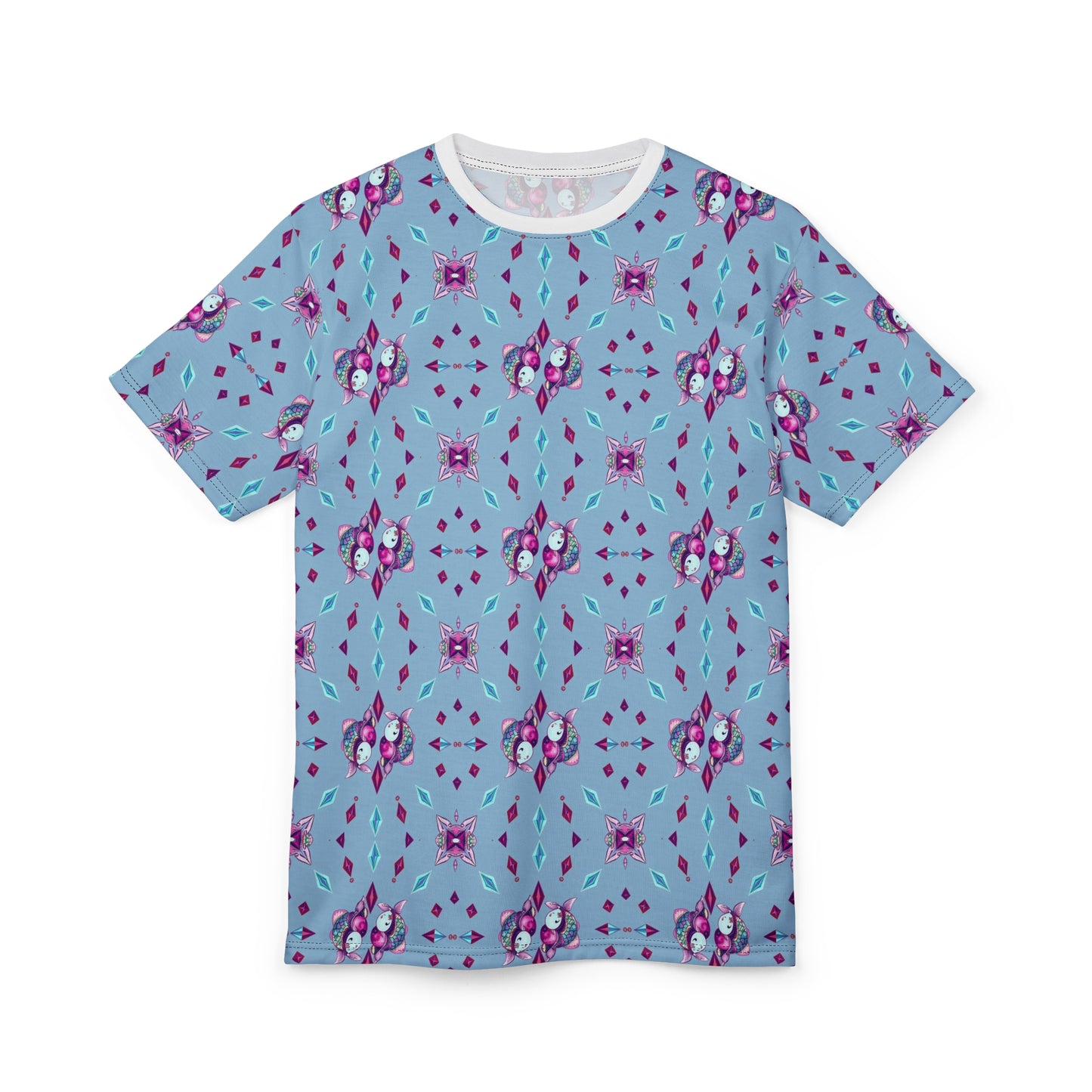 Unisex Cut & Sew T-Shirt, (AOP), Pisces, Zodiac v1, Jewels Pattern