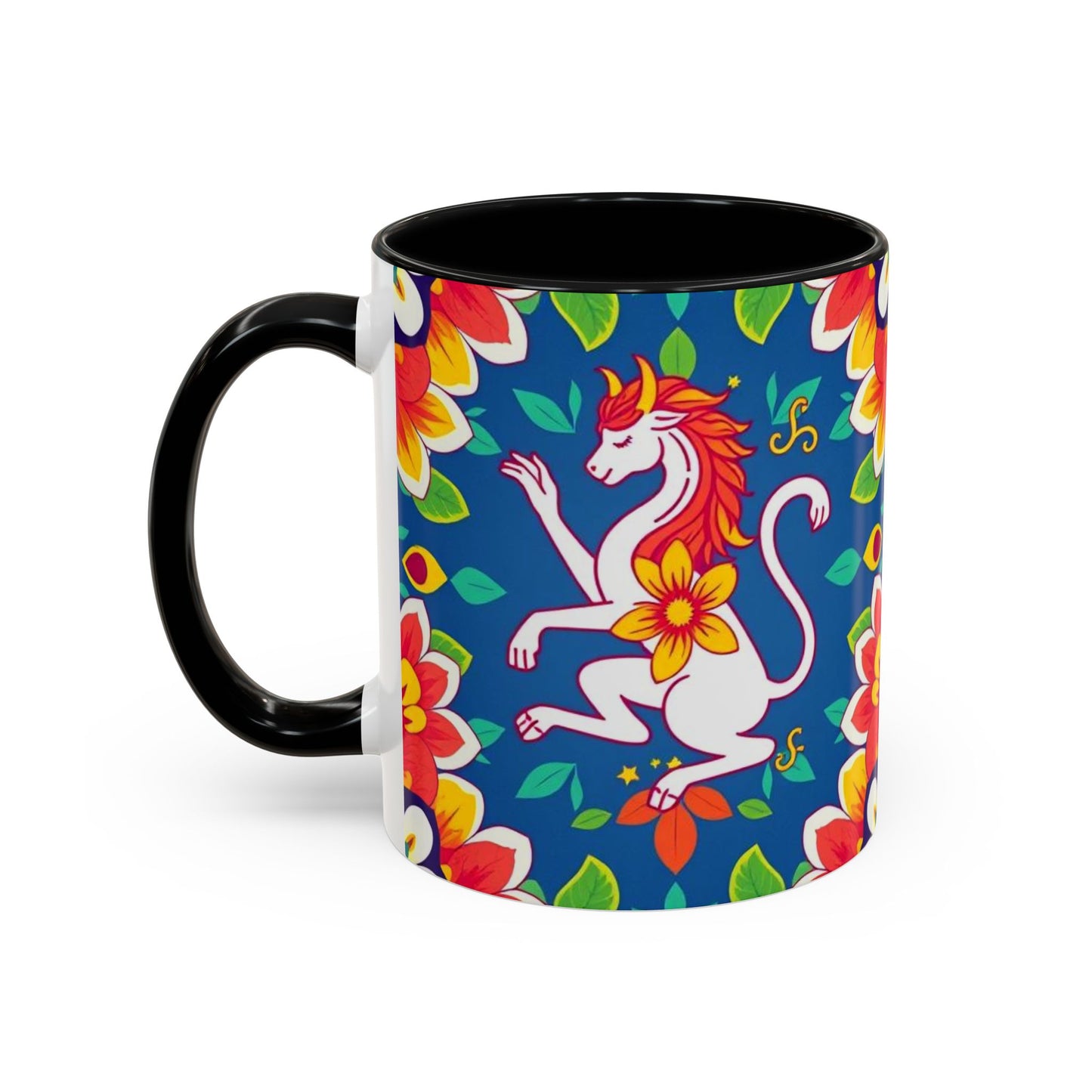 Accent Coffee Mug, Virgo, Zodiac v3. Flower Pattern, (11, 15oz)
