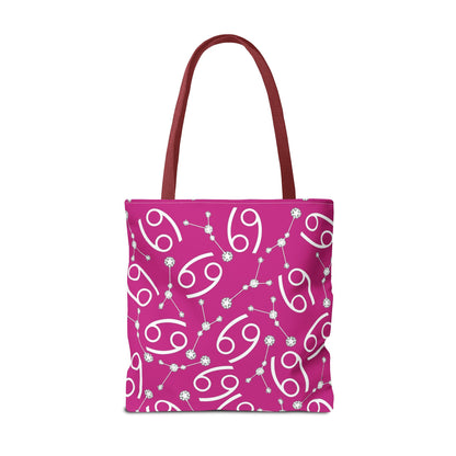 Tote Bag, Cancer Zodiac Sign, AOP, (Pink, White)