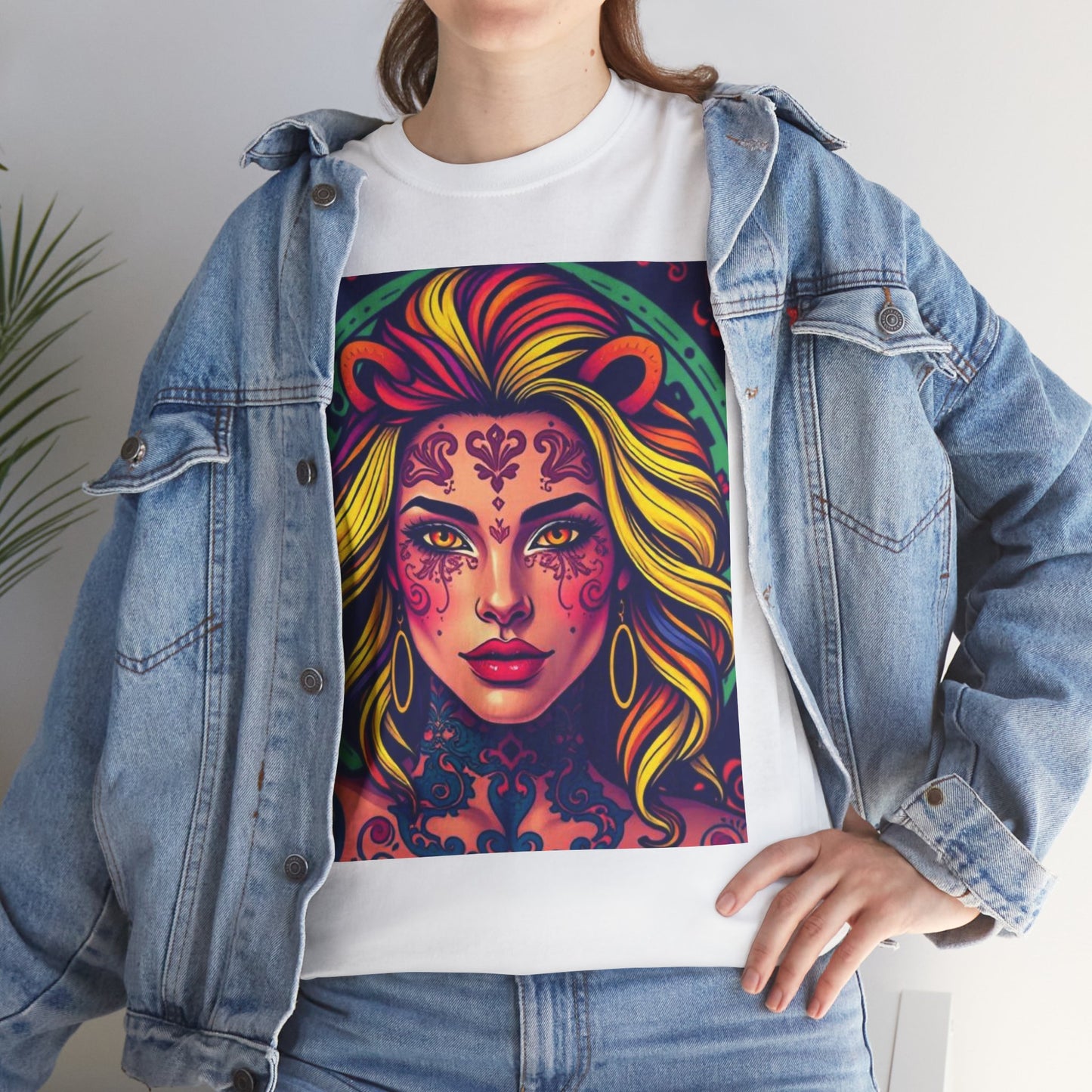 Unisex Heavy Cotton T-Shirt, Leo, Zodiac v1, Sexy Art