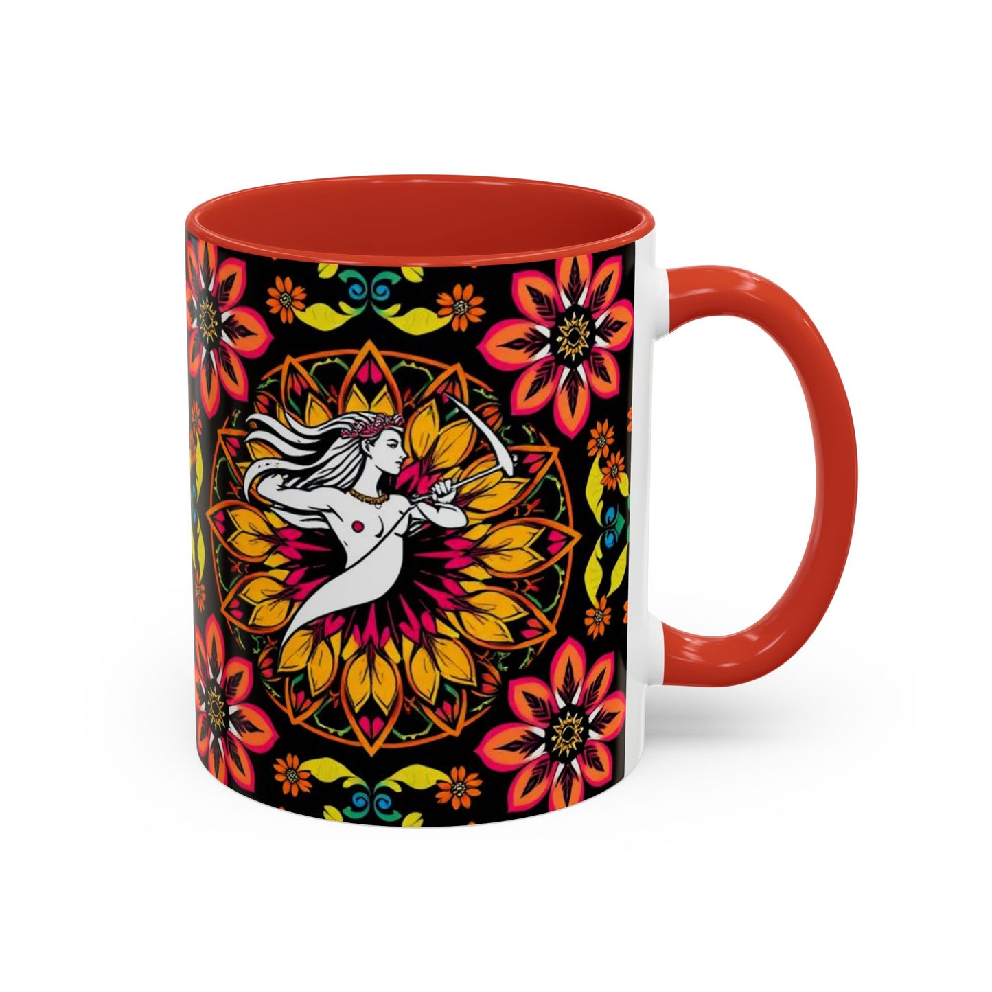 Accent Coffee Mug, Sagittarius, Zodiac v2. Flower Pattern, (11, 15oz)