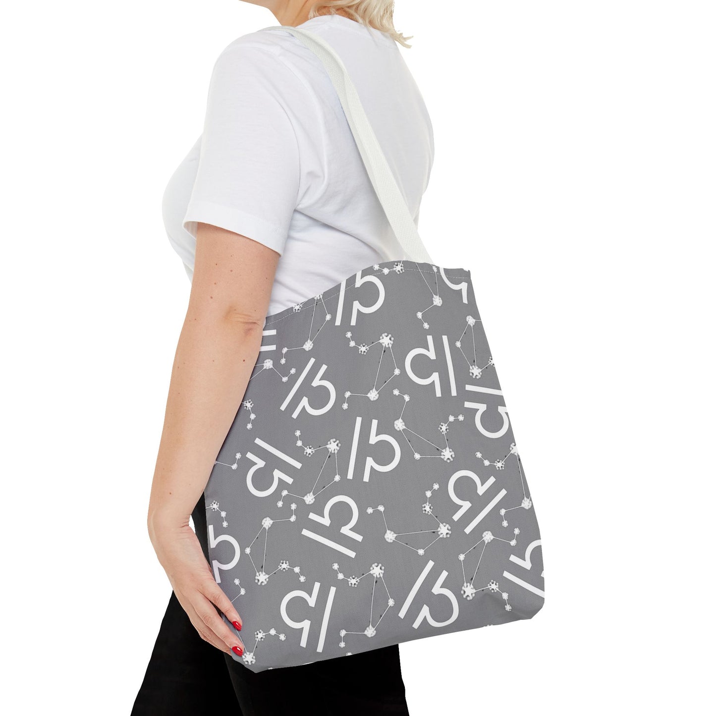 Tote Bag, Libra Zodiac Sign, AOP, (Grey, White)