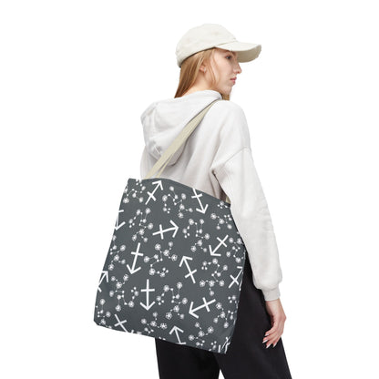 Tote Bag, Sagittarius Zodiac Sign, AOP, (Grey, White Print)