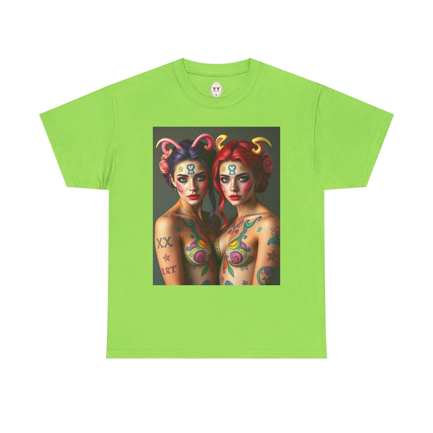 Unisex Heavy Cotton T-Shirt, Gemini, Zodiac v3, Sexy Art