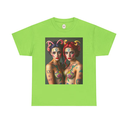 Unisex Heavy Cotton T-Shirt, Gemini, Zodiac v3, Sexy Art