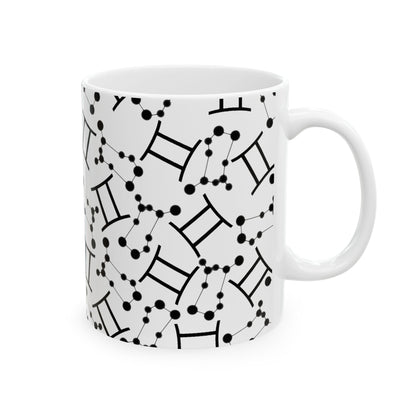 Ceramic Mug, (11oz, 15oz), Ceramic Coffee Mug, AOP, Constellation & Symbol, Gemini Zodiac Design
