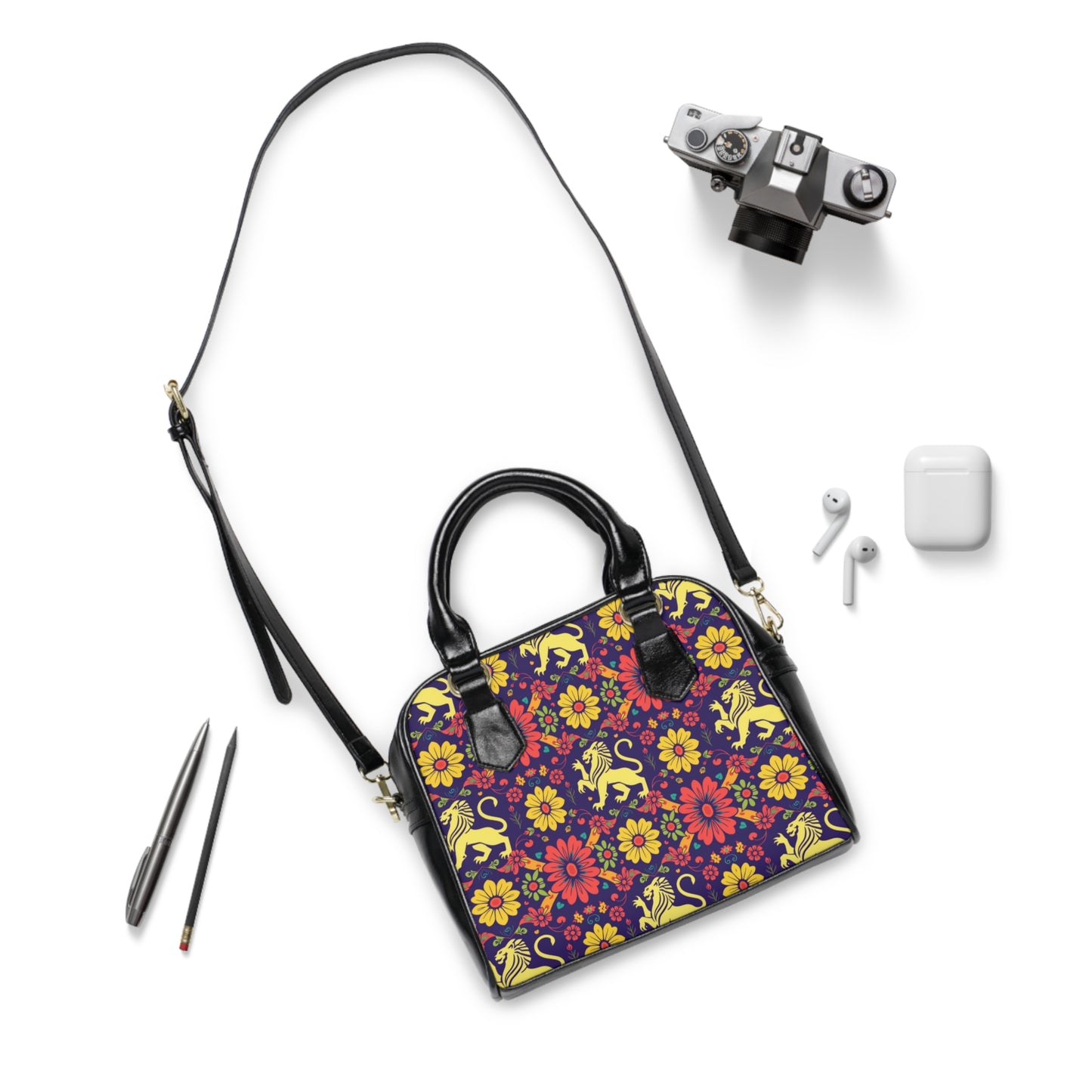 Shoulder Handbag, Leo, Zodiac, Flower Pattern