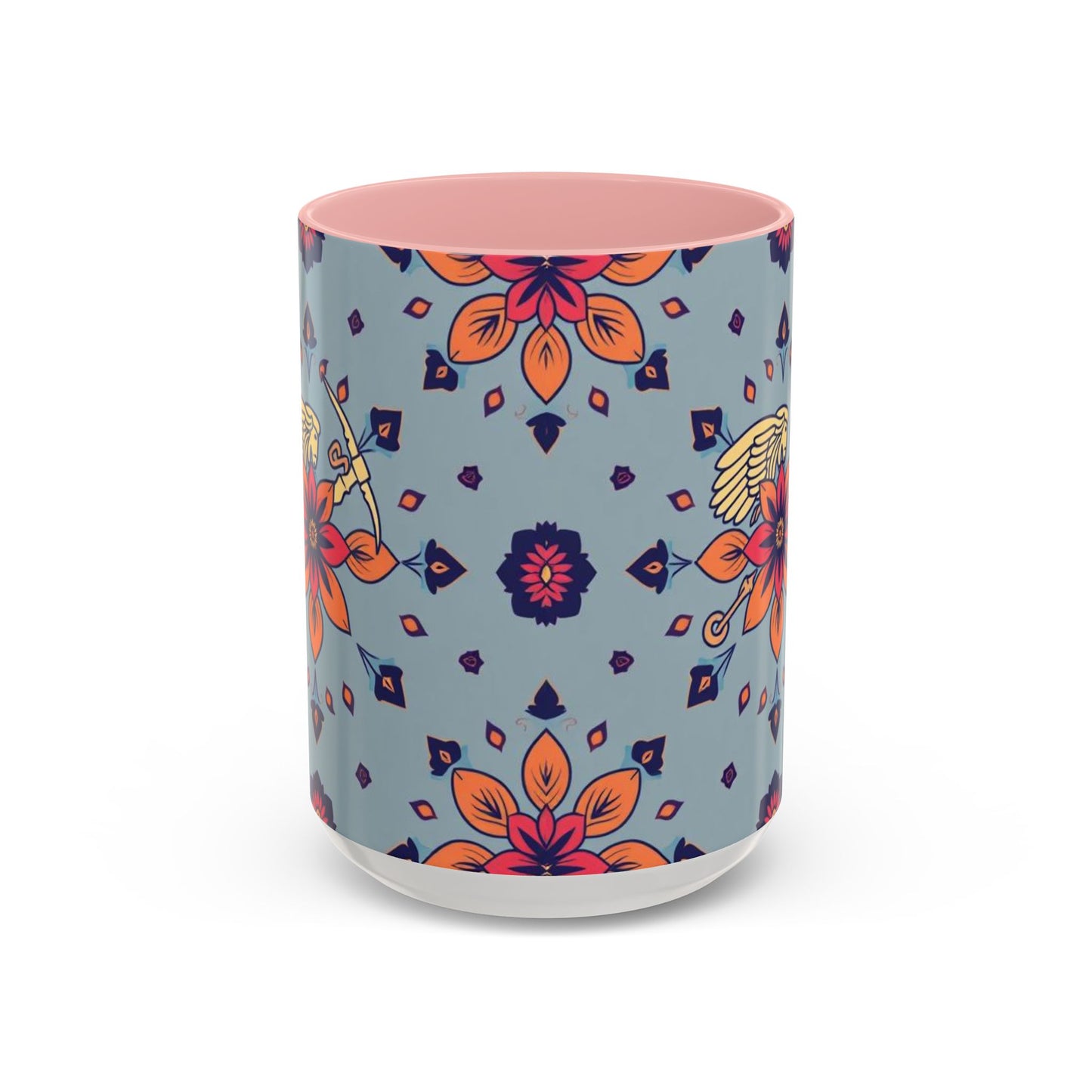 Accent Coffee Mug, Sagittarius, Zodiac v3. Flower Pattern, (11, 15oz)