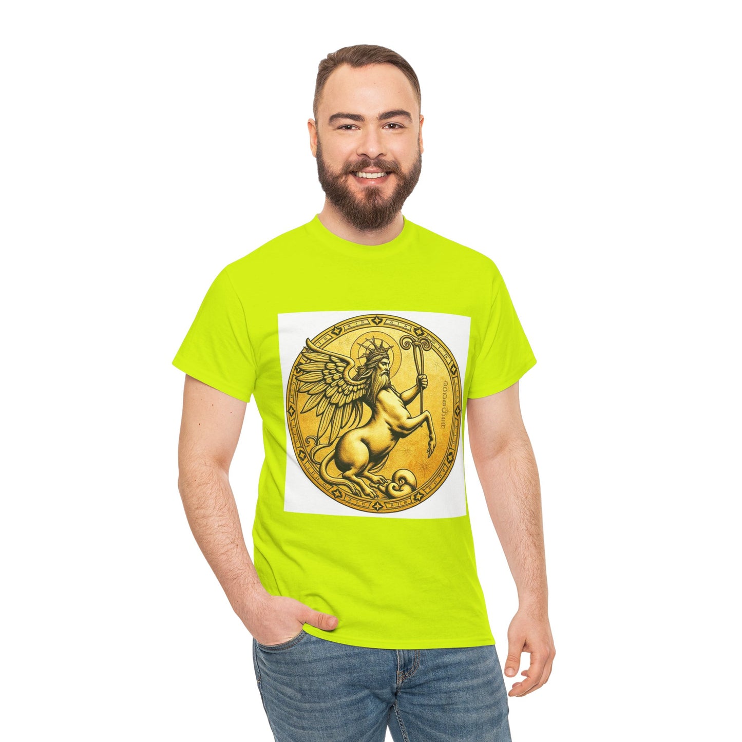 Unisex Heavy Cotton T-Shirt, Golden Angel Coin v1, Virgo Zodiac Design