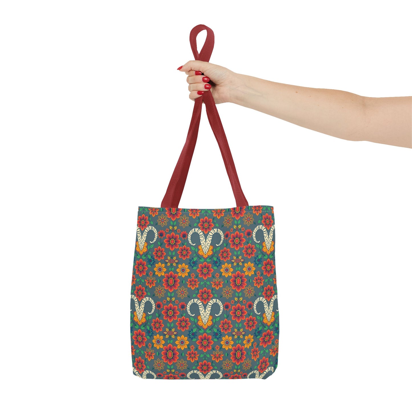 Tote Bag, (AOP), Aries, Zodiac v1, Flower Pattern