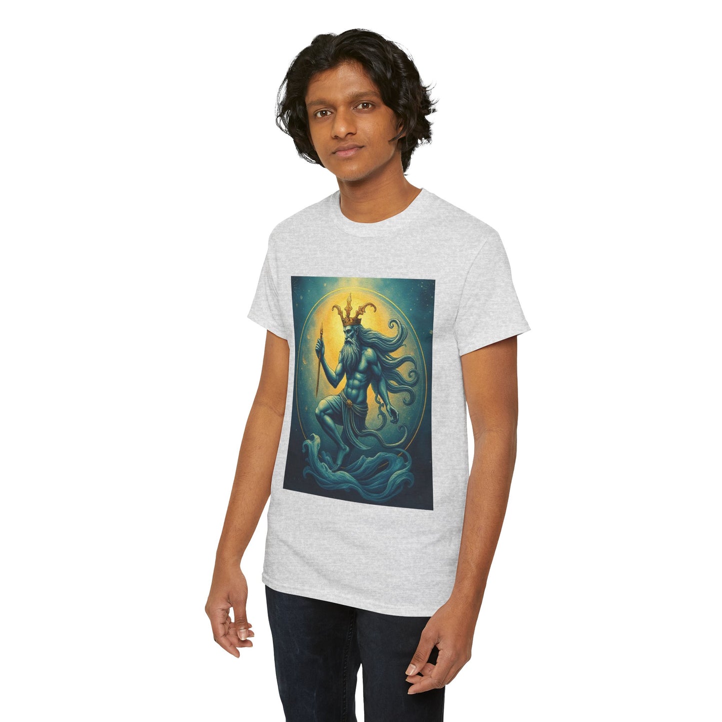 Unisex Heavy Cotton T-Shirt, Aquarius God, Zodiac Design