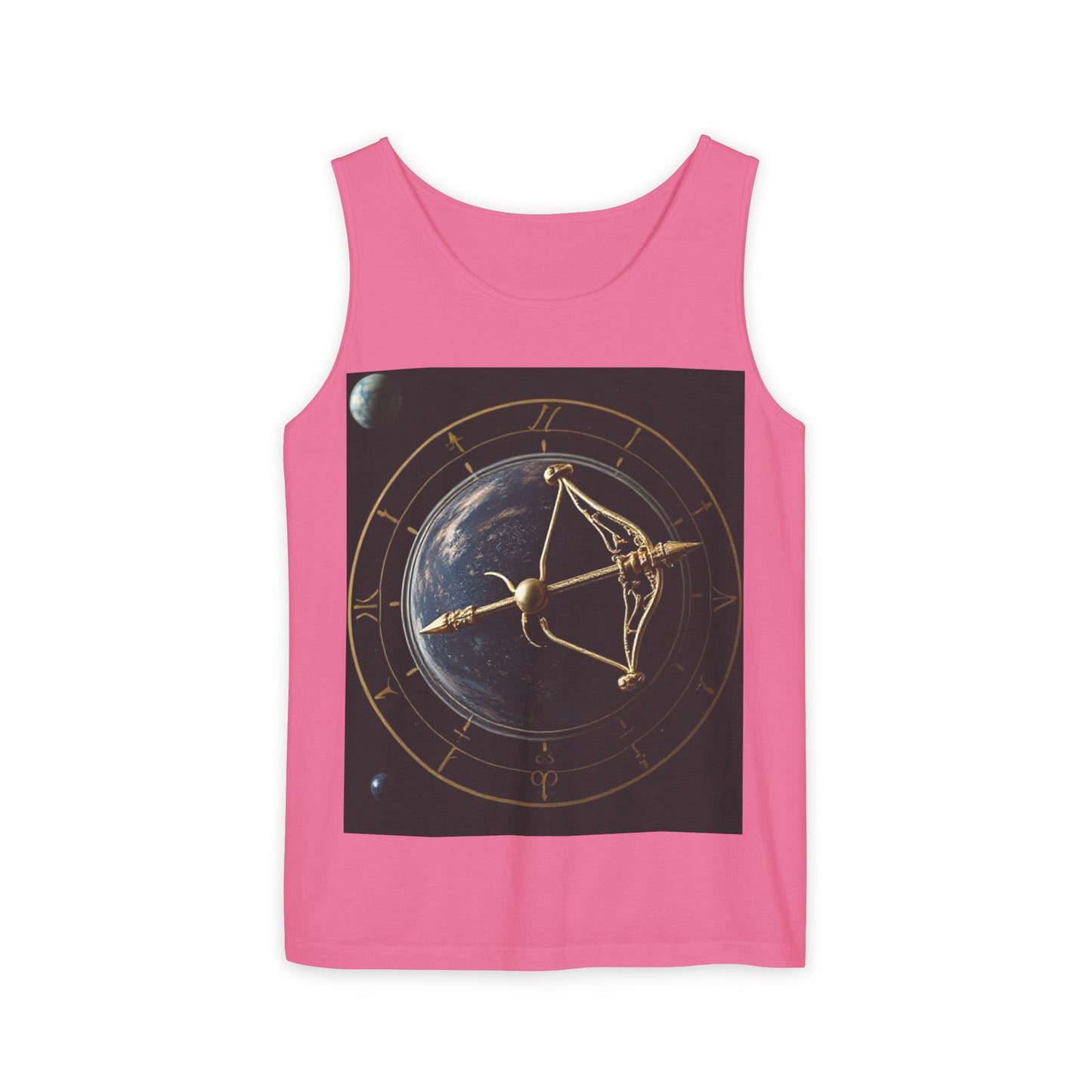Unisex Garment-Dyed, Tank Top, Sagittarius Design, Planet Symbol, 100% US cotton
