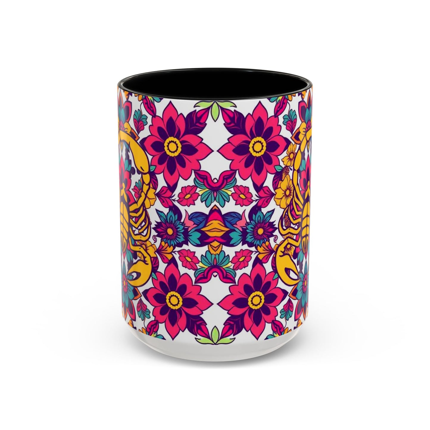 Accent Coffee Mug, Scorpio, Zodiac v2. Flower Pattern, (11, 15oz)